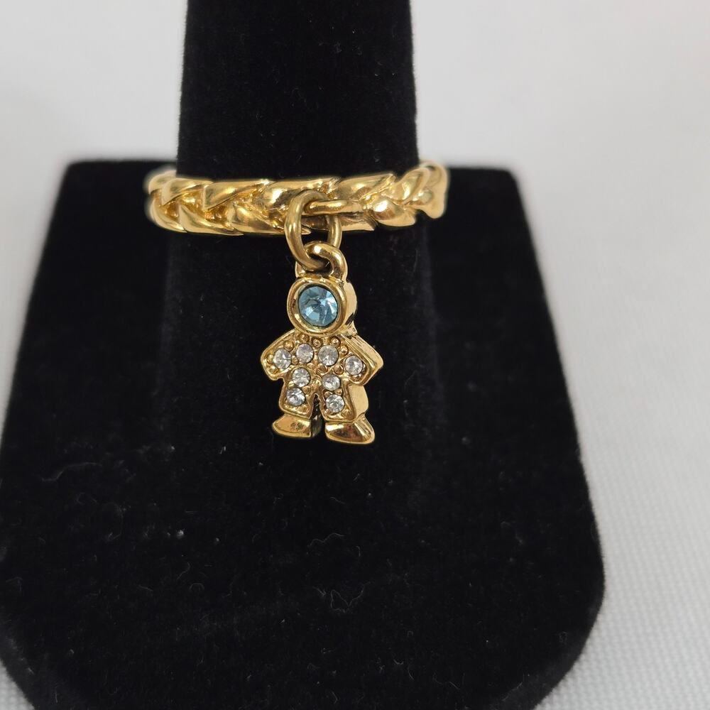 Vintage KIRKS FOLLY Gold Tone Braided Charm Ring "Little Boy" Size 6